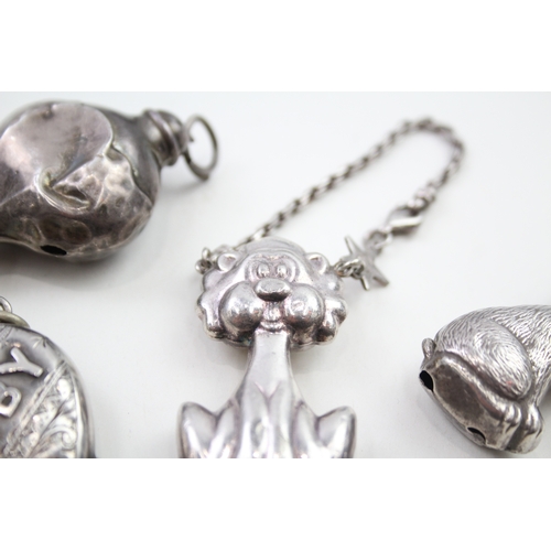 50 - 4 x .925 sterling silver baby rattles