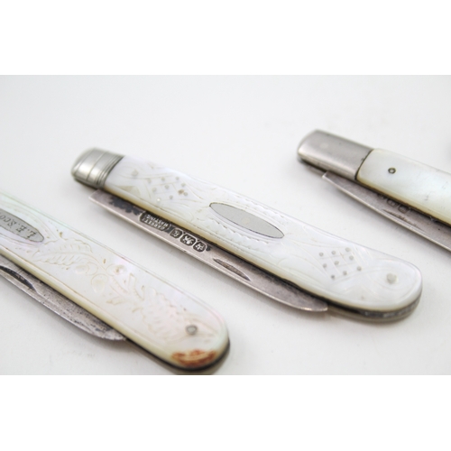 60 - 4 x .925 sterling fruit knives w/ mop handles