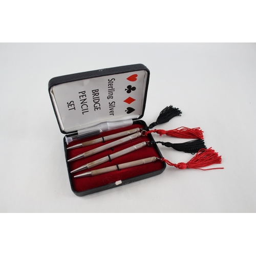 73 - 4 x .925 sterling cribbage pencils w/ box, enamel detail