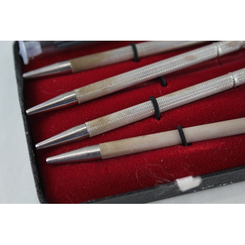 73 - 4 x .925 sterling cribbage pencils w/ box, enamel detail