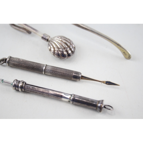 74 - 4 x .925 sterling toothpicks, sgar nips & napkin clip