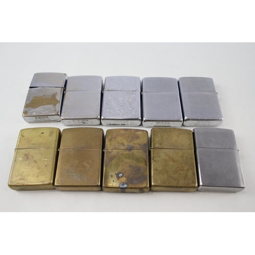 487 - Zippo Lighter Job Lot Inc Solid Brass - Stainless Steel - Chrome Venetian x 10