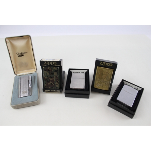 489 - Zippo Lighter Job Lot Inc Boxed Zippo Contempo Gas Brass Venetian Camo x 5