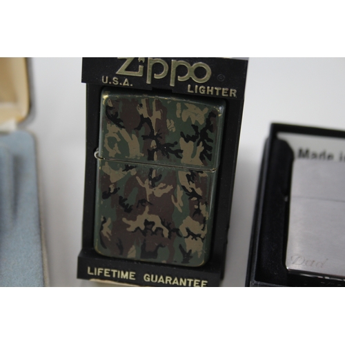 489 - Zippo Lighter Job Lot Inc Boxed Zippo Contempo Gas Brass Venetian Camo x 5