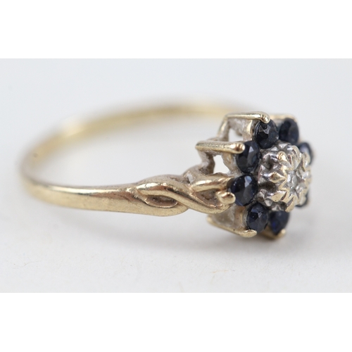 199 - 9ct gold sapphire & diamond cluster ring (1.7g)