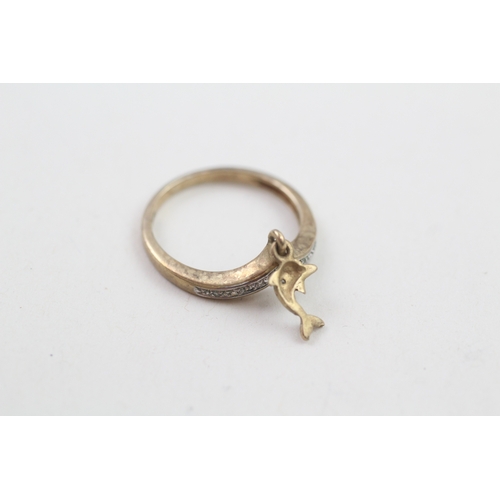 212 - 9ct gold dolphin diamond wishbone ring (1.6g)