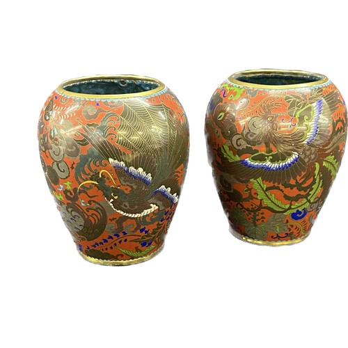 43 - Pair of cloisonne vases overall height 6.5 inches tall