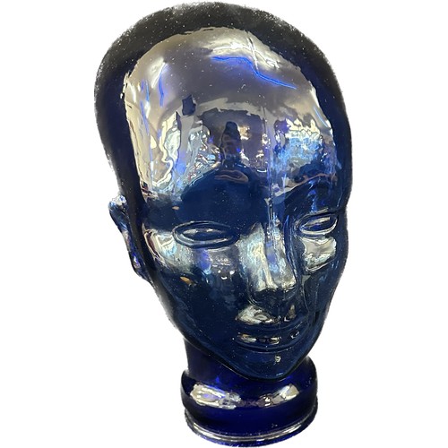 579 - Blue glass mannequin head overall height 12 inches