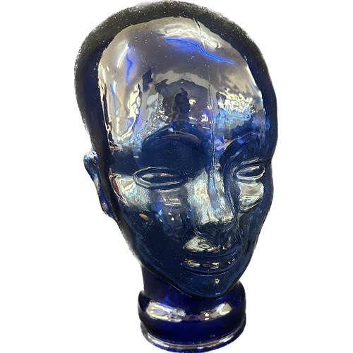 579 - Blue glass mannequin head overall height 12 inches