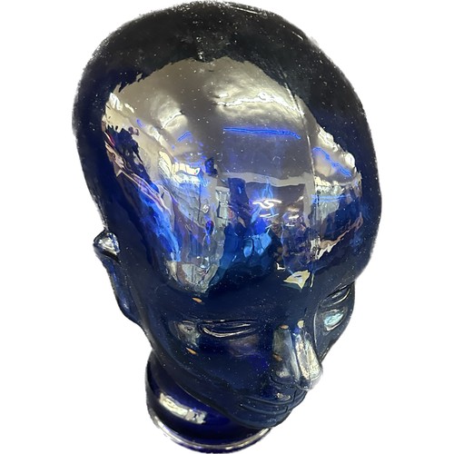 579 - Blue glass mannequin head overall height 12 inches