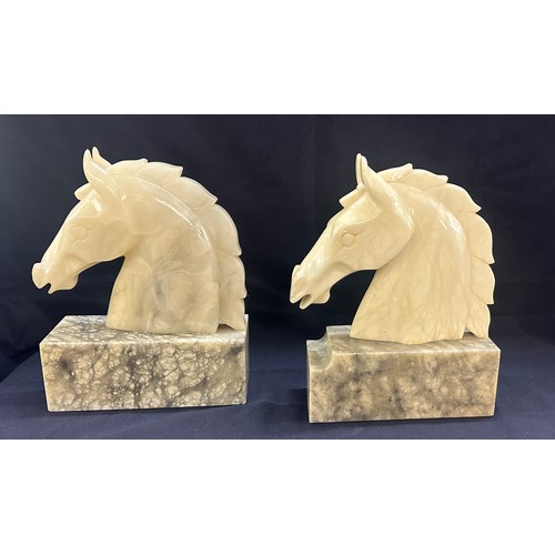 77 - Pair of marble and oynx horse head figures overall height 11 inches