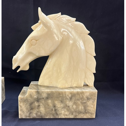 77 - Pair of marble and oynx horse head figures overall height 11 inches