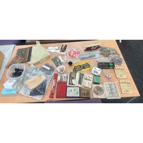 246 - Selection of collectables includes pearls, material etc