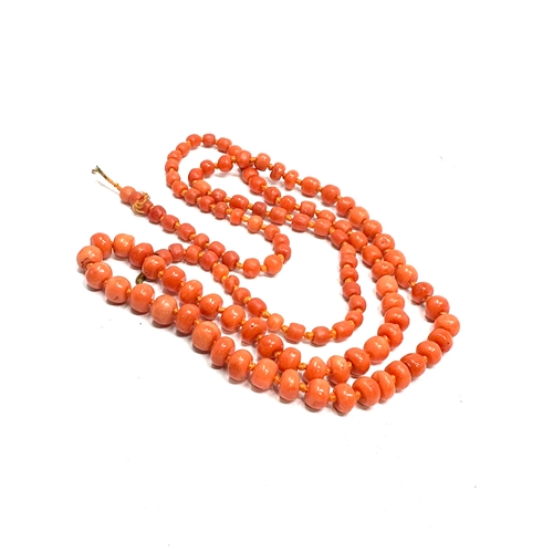 151 - Antique graduated coral bead necklace measures approx 75 cm long weight 30g