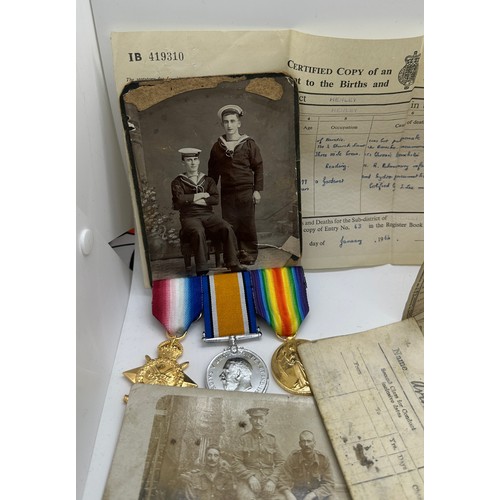 587 - Selection of documents and ww1 medals