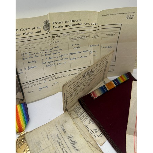 587 - Selection of documents and ww1 medals