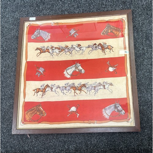 276 - Framed horse racing silk scarf