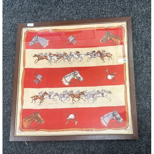 276 - Framed horse racing silk scarf