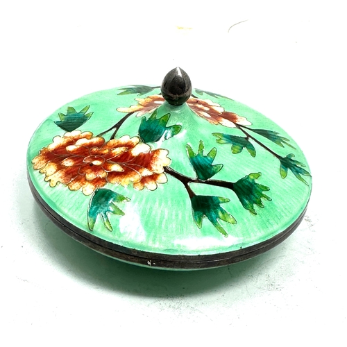 1 - 999. Silver & enamel trinket dish measures approx 11.5cm dia with floral enamel detail in good condi... 