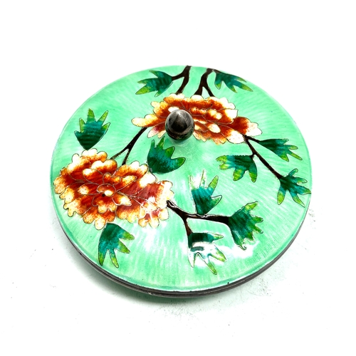 1 - 999. Silver & enamel trinket dish measures approx 11.5cm dia with floral enamel detail in good condi... 