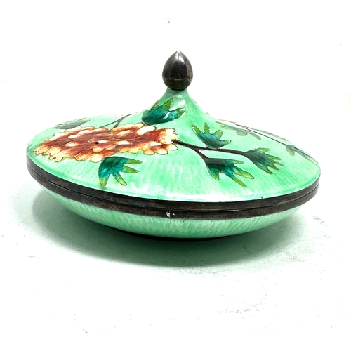 1 - 999. Silver & enamel trinket dish measures approx 11.5cm dia with floral enamel detail in good condi... 