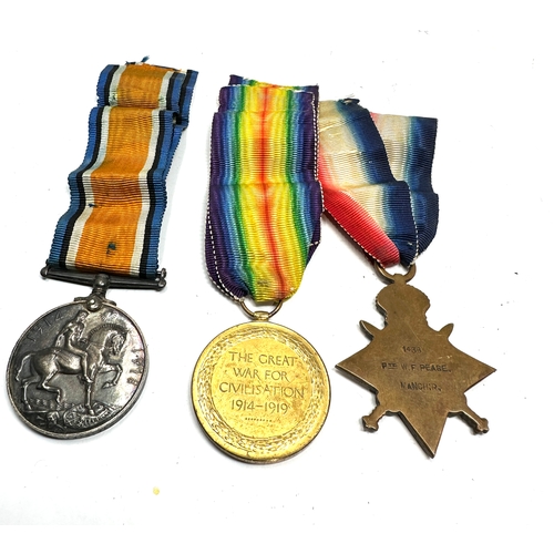 367 - WW1 Trio medal K.I.A  1438 pte.w.f.pease manchester regiment DIED OF WOUNDS Gallipoli