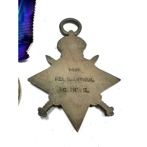 368 - ww1 trio medals K.I.A 1845 PTE O.J.WYMAN Northampton reg