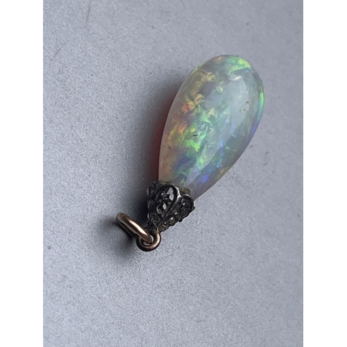 188 - Fine antique rose cut diamond opal dropper pendant .mount set with rose cut diamonds the fiery colou... 