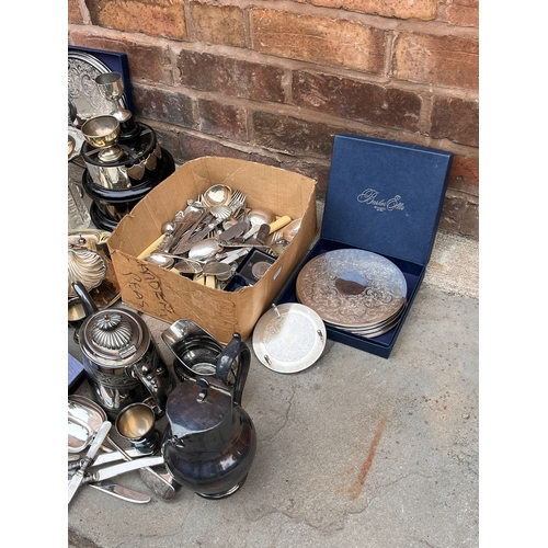 83 - Large selection of various silver plate & other metal ware to include tea set cutlery coasters cruet... 