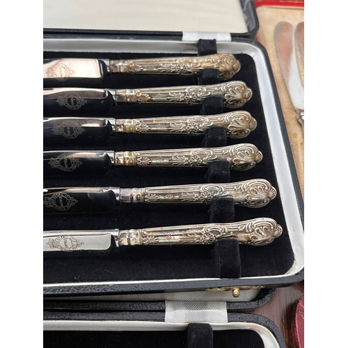 3 - four cased sets of antique / vintage silver handled dessert knives