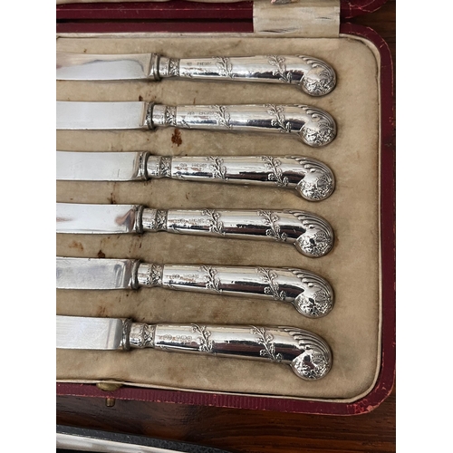 3 - four cased sets of antique / vintage silver handled dessert knives