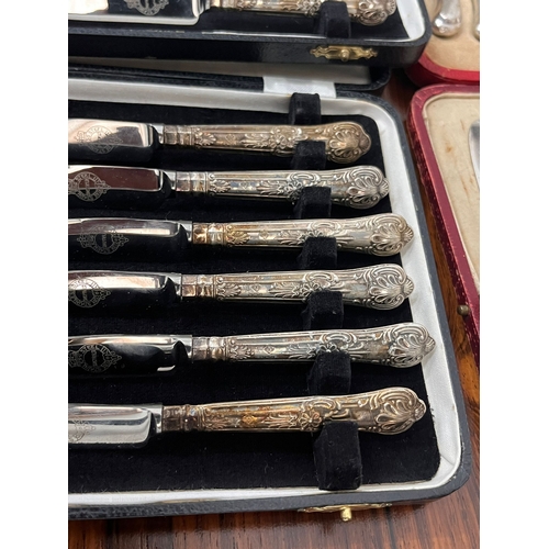 3 - four cased sets of antique / vintage silver handled dessert knives