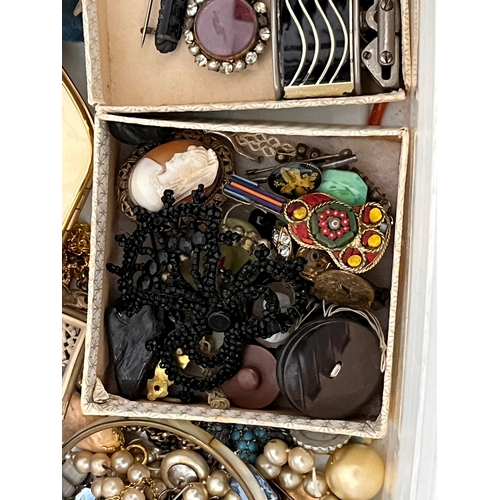 4 - Costume jewellery & powder compacts to include coral necklace cameos etc