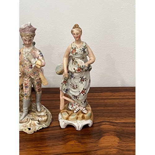 456 - Three antique hard paste porcelain figures Dresden & Volkstedt marks one unmarked tallest approx 19c... 