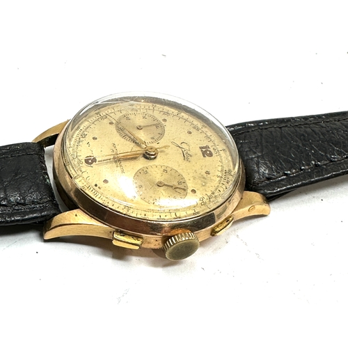 431 - vintage 18ct gold chronograph jolus gents wristwatch the watch is ticking  centre second hand in wor... 