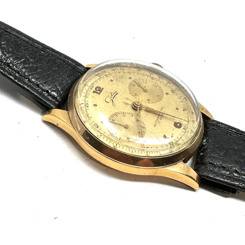 431 - vintage 18ct gold chronograph jolus gents wristwatch the watch is ticking  centre second hand in wor... 