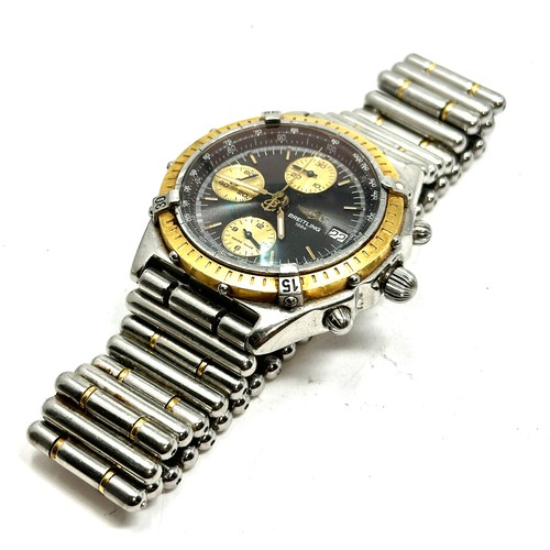 433 - BREITLING 1884 chronograph steel / gold automatic gents wristwatch D130487the watch is ticking