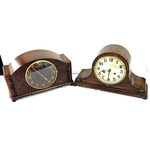 262 - Wooden 3 keyhole mantel clock, 2 keyhole mantel clock, both untested
