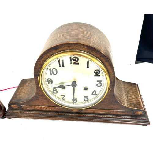 262 - Wooden 3 keyhole mantel clock, 2 keyhole mantel clock, both untested