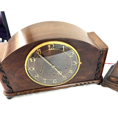 262 - Wooden 3 keyhole mantel clock, 2 keyhole mantel clock, both untested