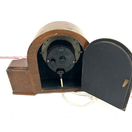 13 - Wooden 3 keyhole mantel clock, art deco shape mantel clock, converted to electric, both untested