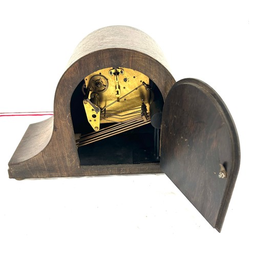 13 - Wooden 3 keyhole mantel clock, art deco shape mantel clock, converted to electric, both untested