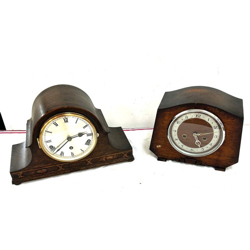 72 - Wooden 3 keyhole mantel clock, 2 keyhole mantel clock, both untested