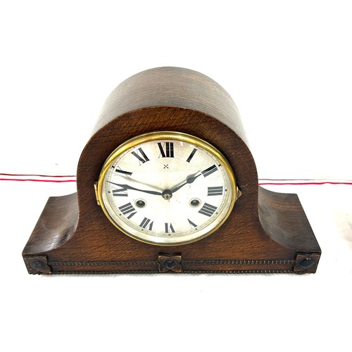 9 - Wooden 2 keyhole mantel clock, single  keyhole mantel clock, both with key and pendulum, untested