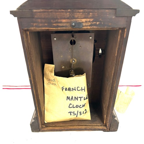 9 - Wooden 2 keyhole mantel clock, single  keyhole mantel clock, both with key and pendulum, untested