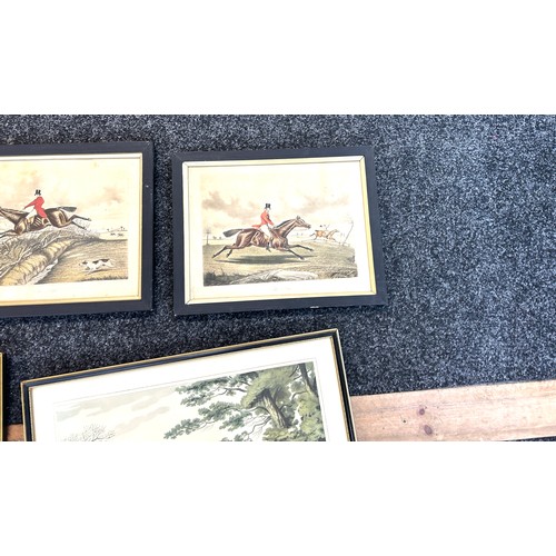 21 - 5 Framed hunting scene prints, largest measures approximately Width 21 inches, Height 17 inches