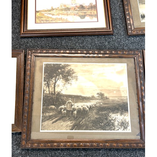 40 - Selection of 6 framed prints, various scenes, largest frame measures approximately Width 28 inches, ... 