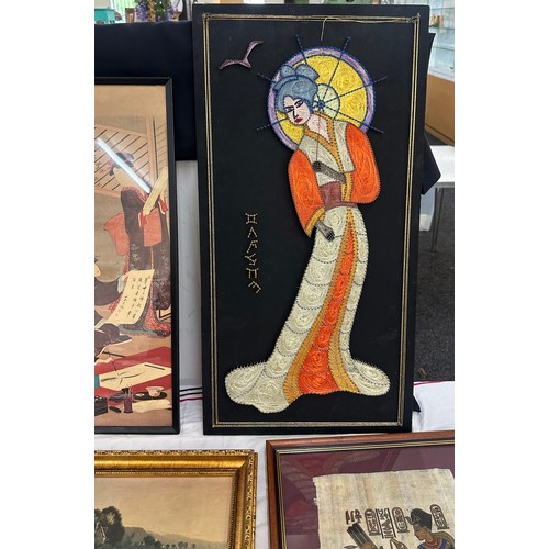 Selection of framed pictures to include oriental, a sampler etc largest ...
