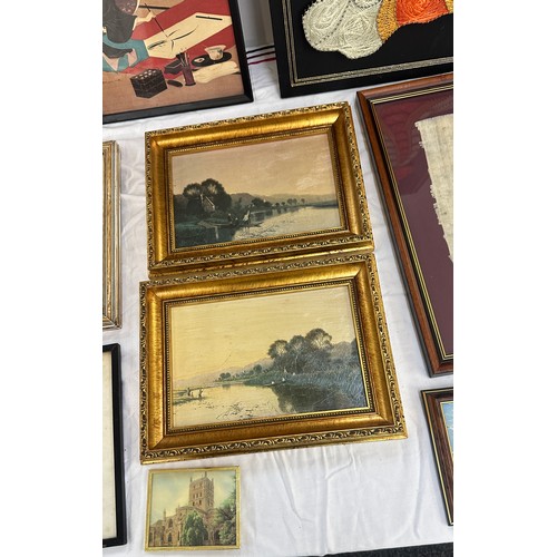 Selection of framed pictures to include oriental, a sampler etc largest ...