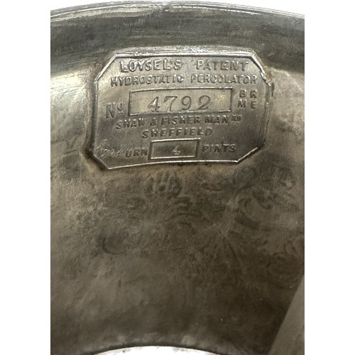 260 - Two handled metal Samovar Shaw and Fisher Man Sheffield' overall height 16 inches